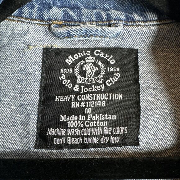 Vintage Monte Carlo Polo & Jockey Club Size Medium Mens Blue Jean Jacket - Picture 9 of 10